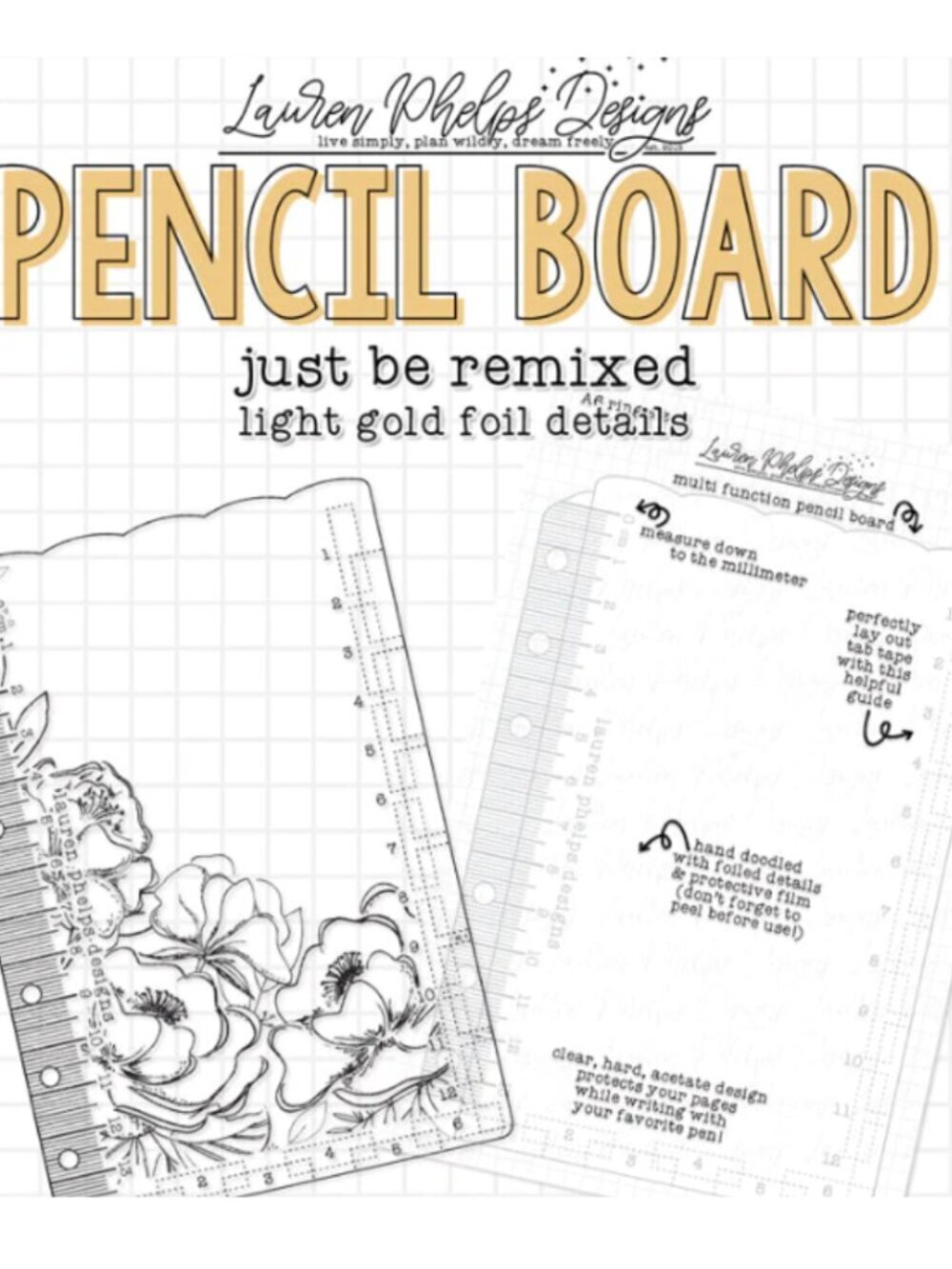 LPD Lauren Phelps Designs - Just Be Gold Foil Pencil Board, A6 Rings | Brand NEW